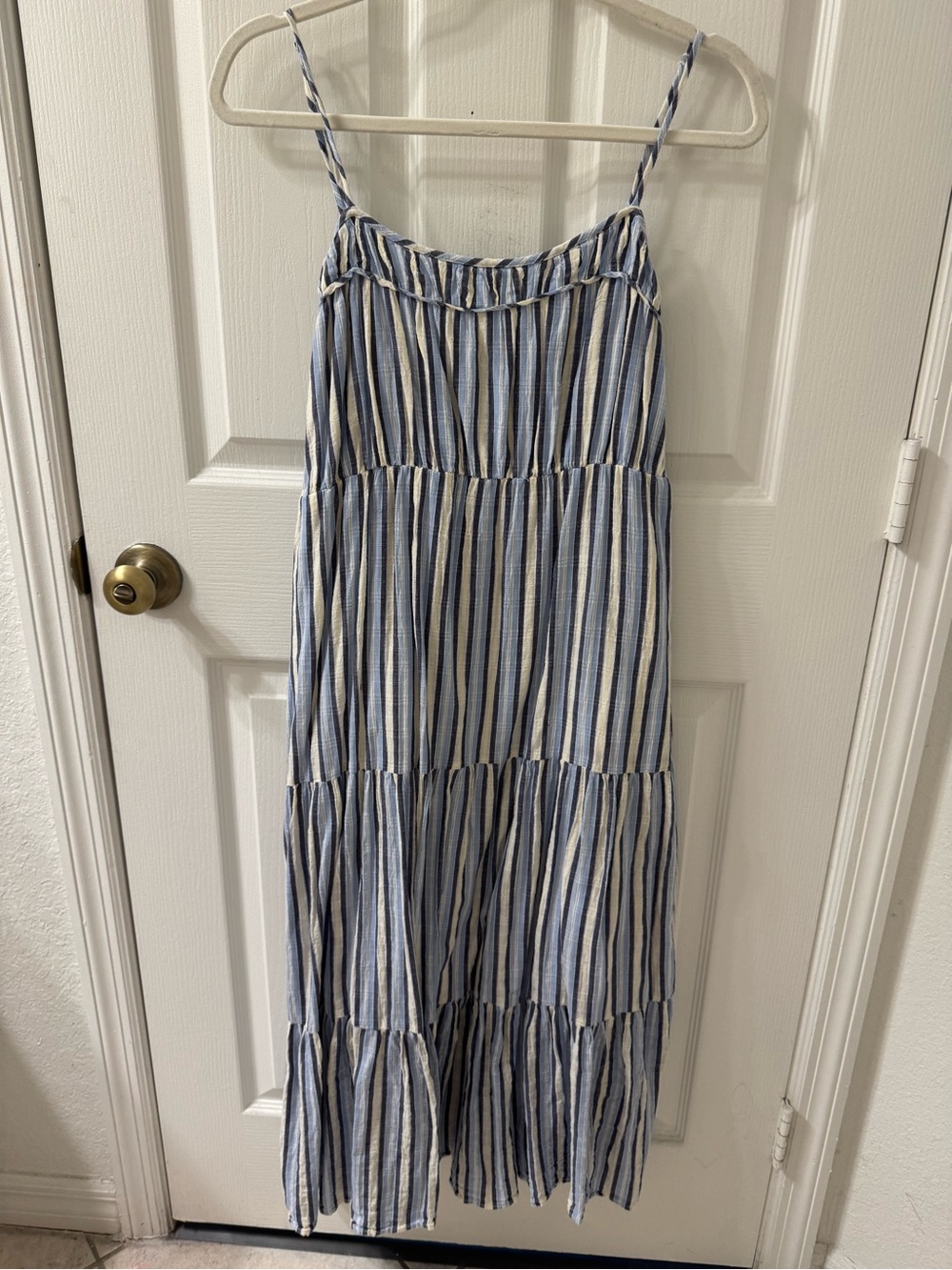 Aerie Striped Tiered Maxi Dress Blue